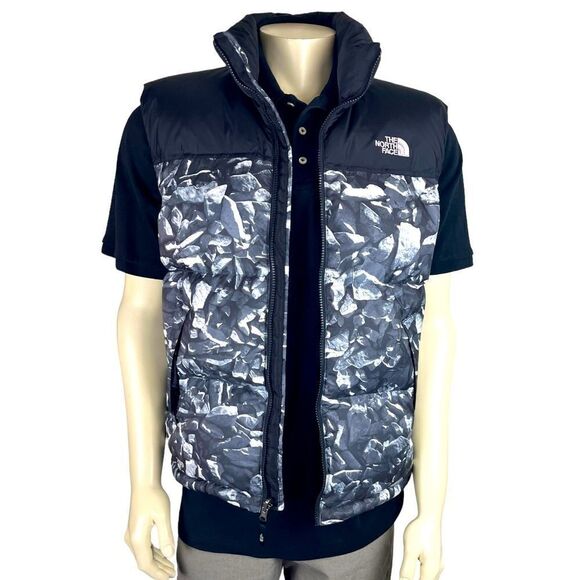 North Face Men's Med Goosed Down Reversible Vest in Black & Shades of Gray Rocks - Picture 9 of 11
